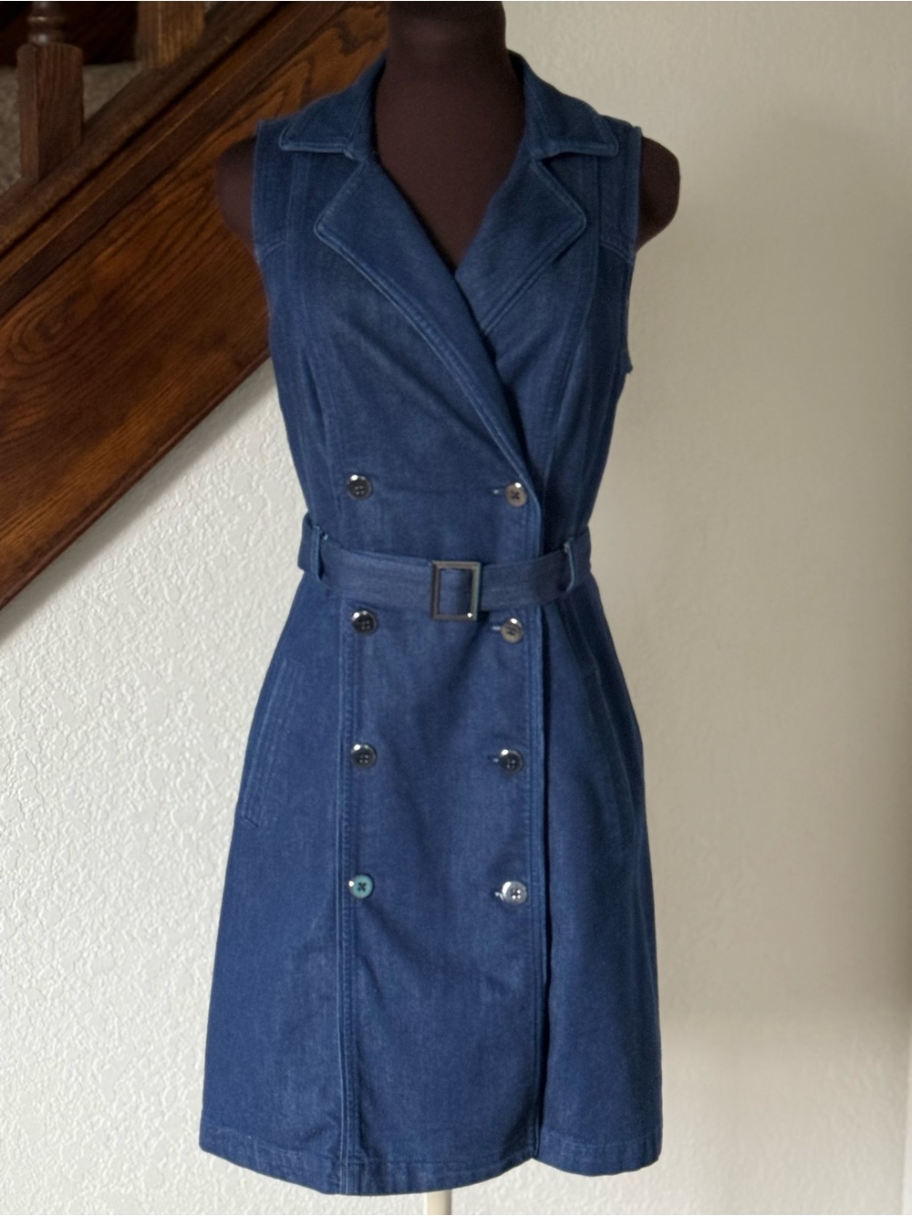 White House Black Market Denim Trench Dress Belted Size 8